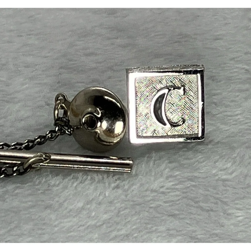 Vtg Swank Silver Tone Tie Tac Initial C Classic‎ Old Money Estate Luxury Retro